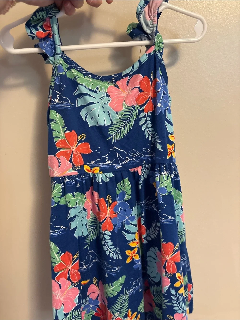Girls Navy Tropical Floral Sundress with Ruffle Straps